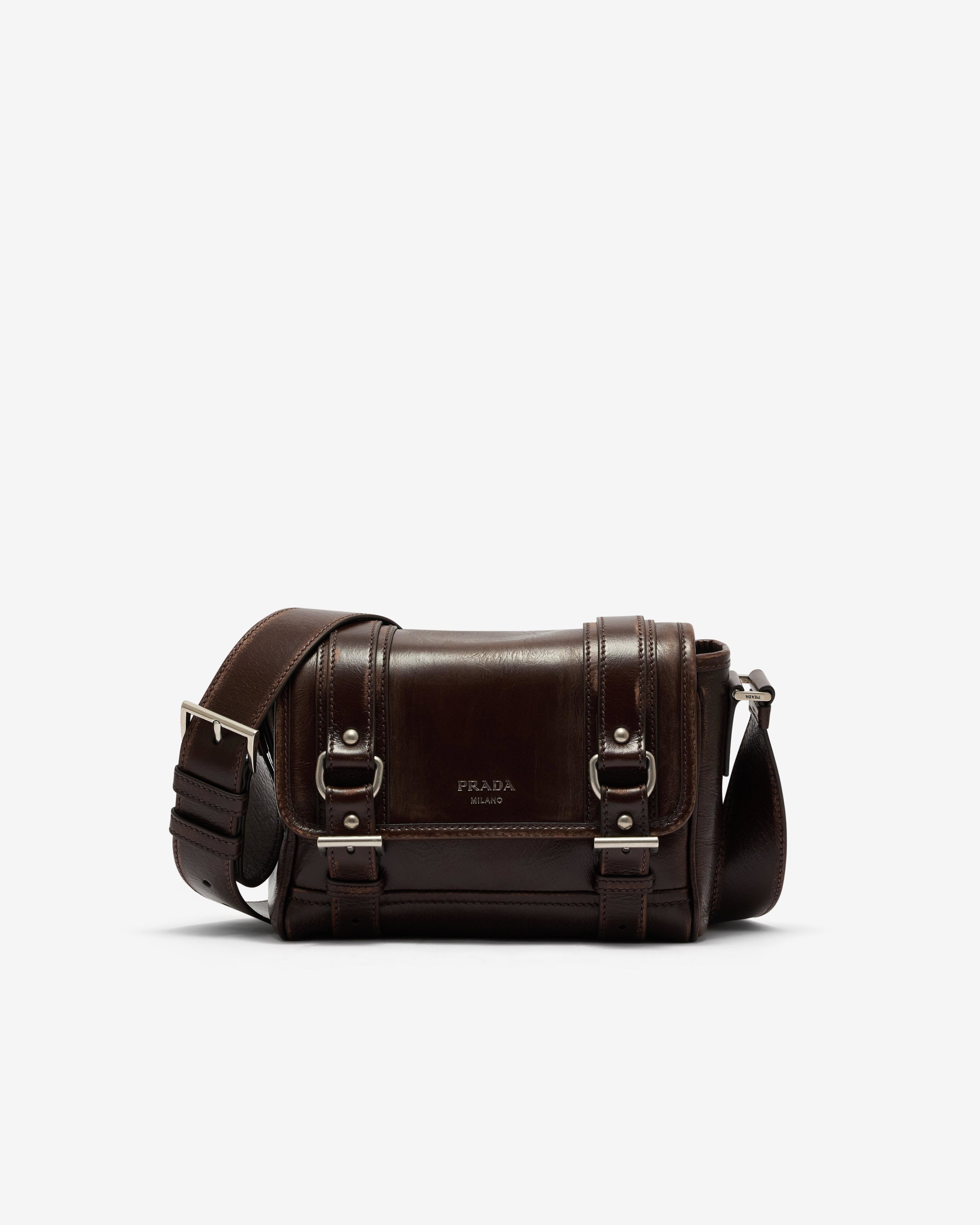 Prada - Men’s Buckle Shoulder Bag - (Dark Brown) by PRADA