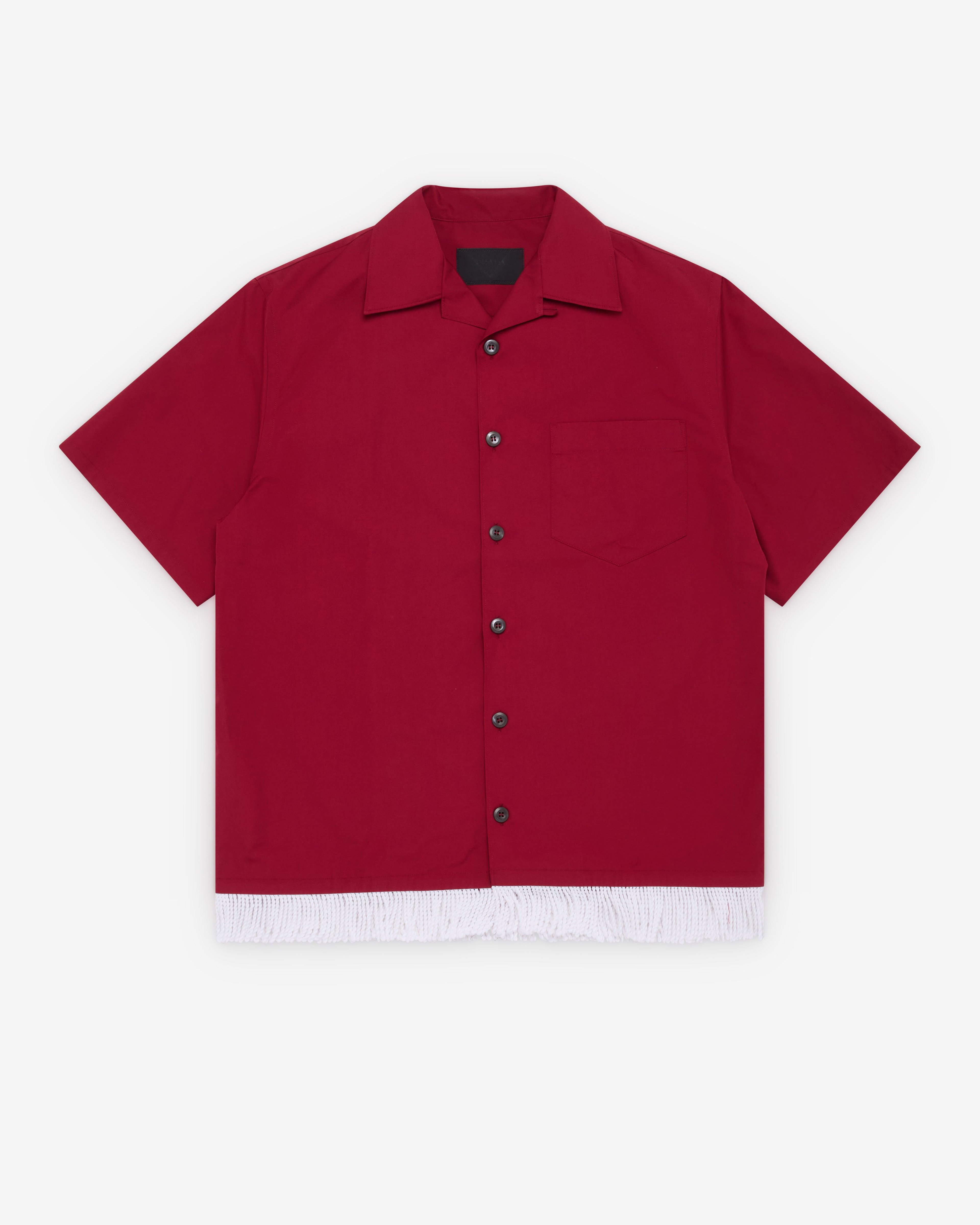 Prada - Men's Cotton Blend Fringed Bowling Shirt - (Red) by PRADA