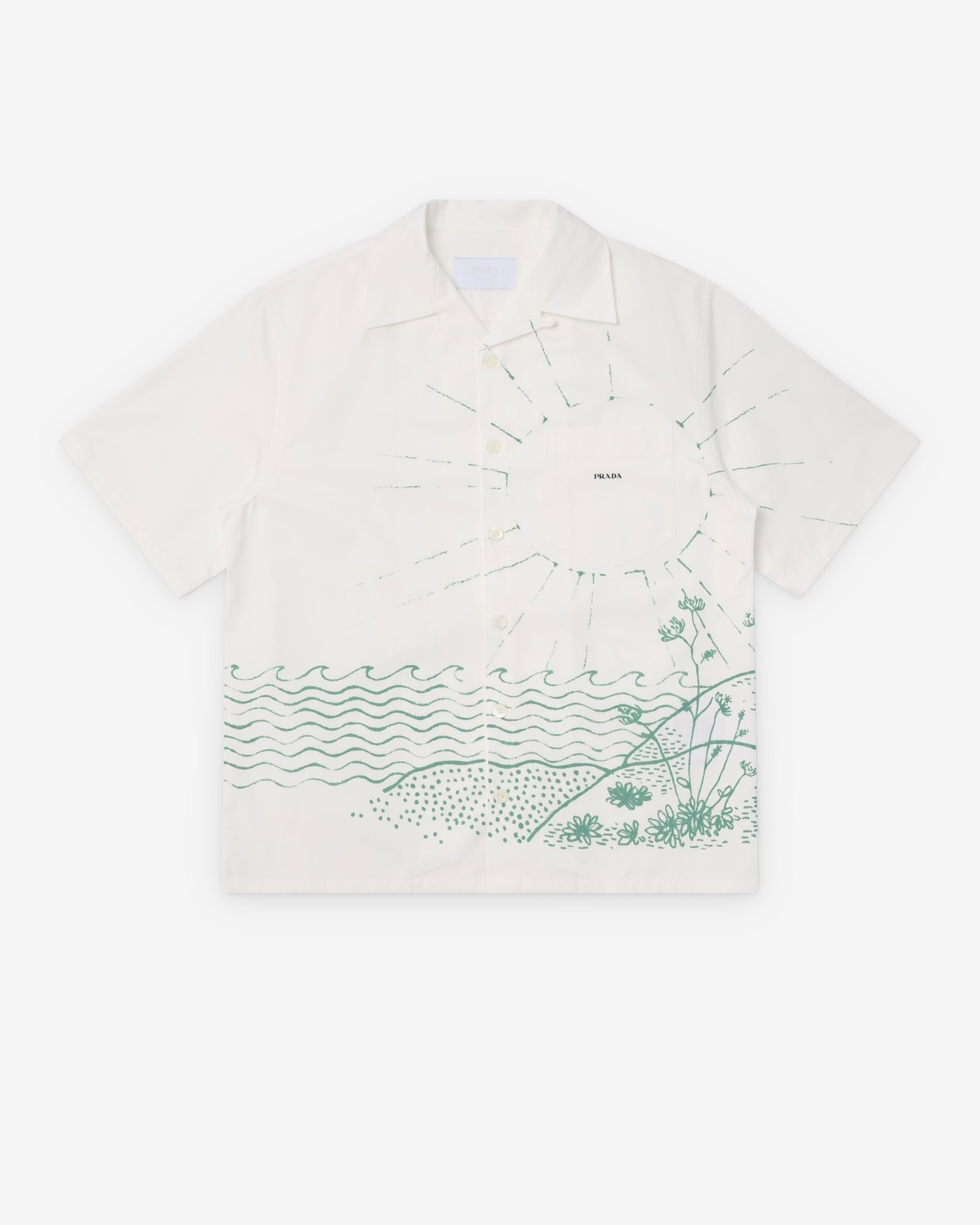 Prada - Men's Printed Cotton Bowling Shirt - (White/Green) by PRADA