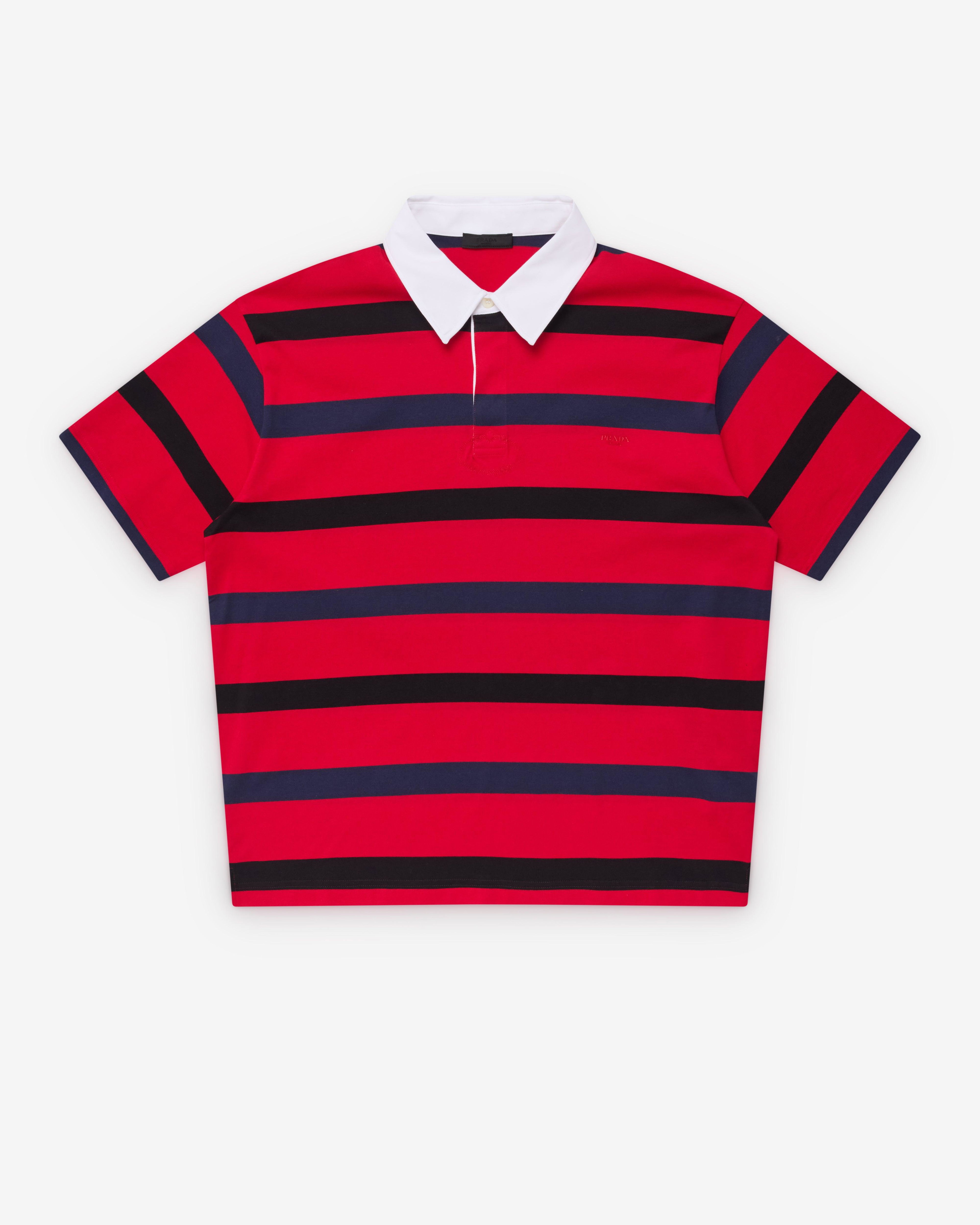Prada - Men's Short Sleeve Polo Shirt - (Red/Blue) by PRADA
