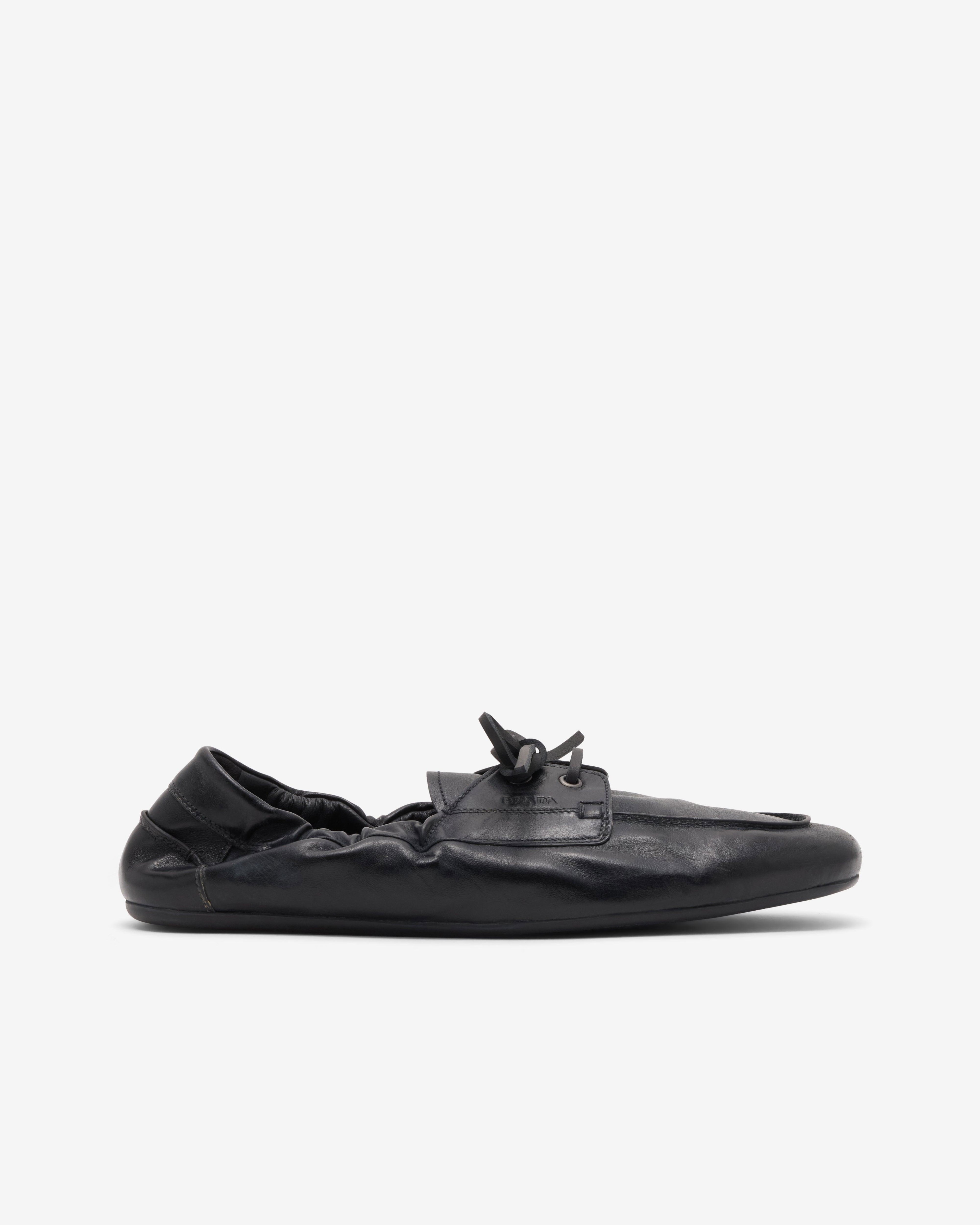 Prada  - Men's Shuffle Antiqued Leather Shoes - (Black) by PRADA