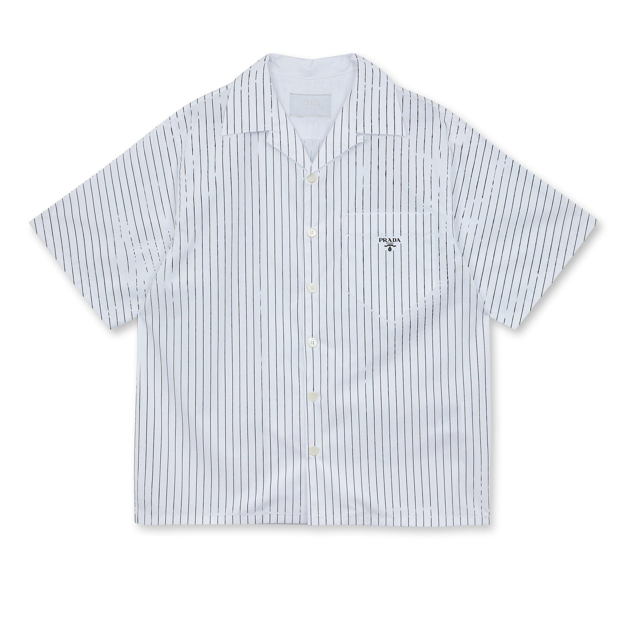 Prada - Men’s Striped Short Sleeve Shirt - (White/Black) by PRADA