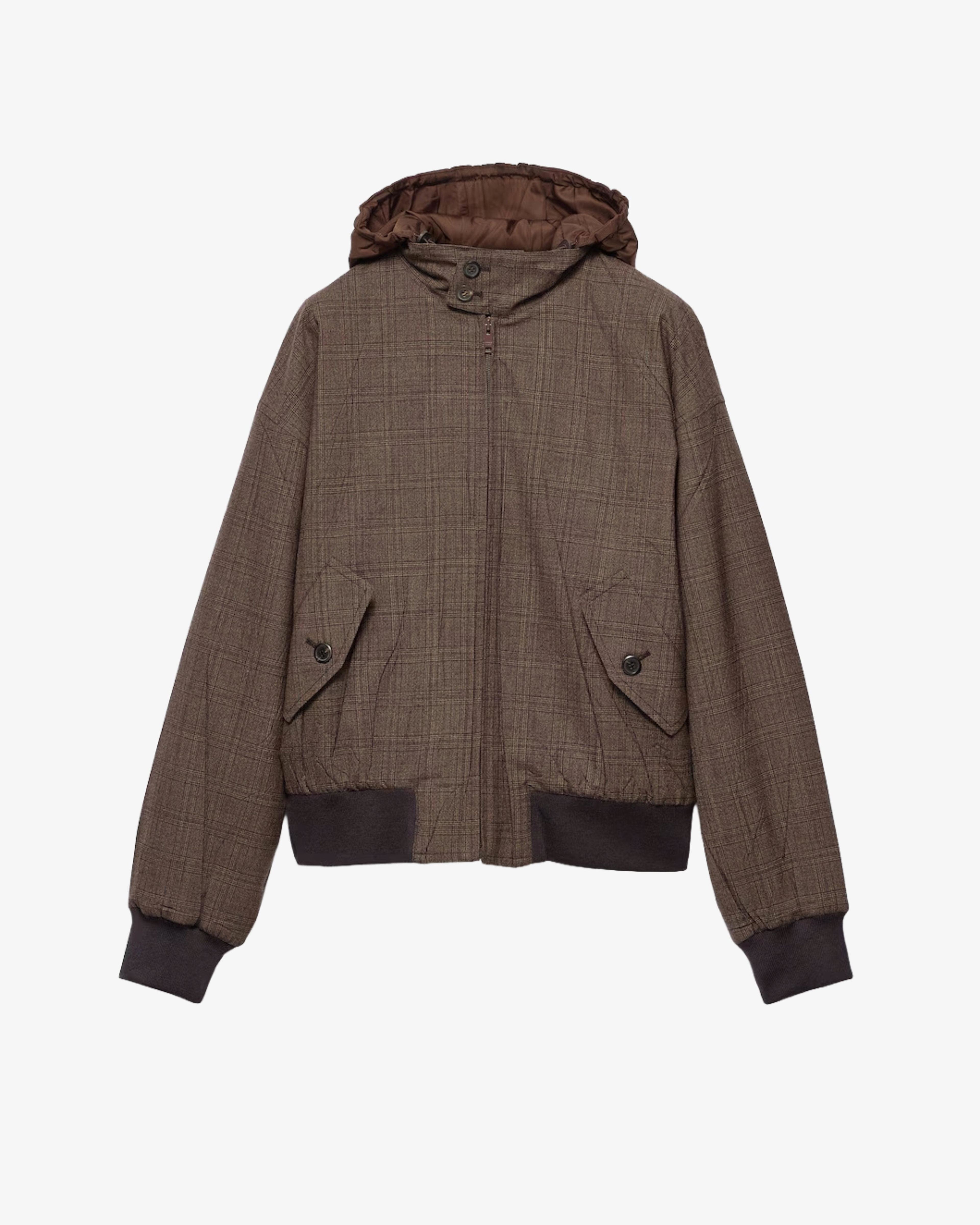 Prada - Men's Wool Check Hooded Jacket - (Brown) by PRADA