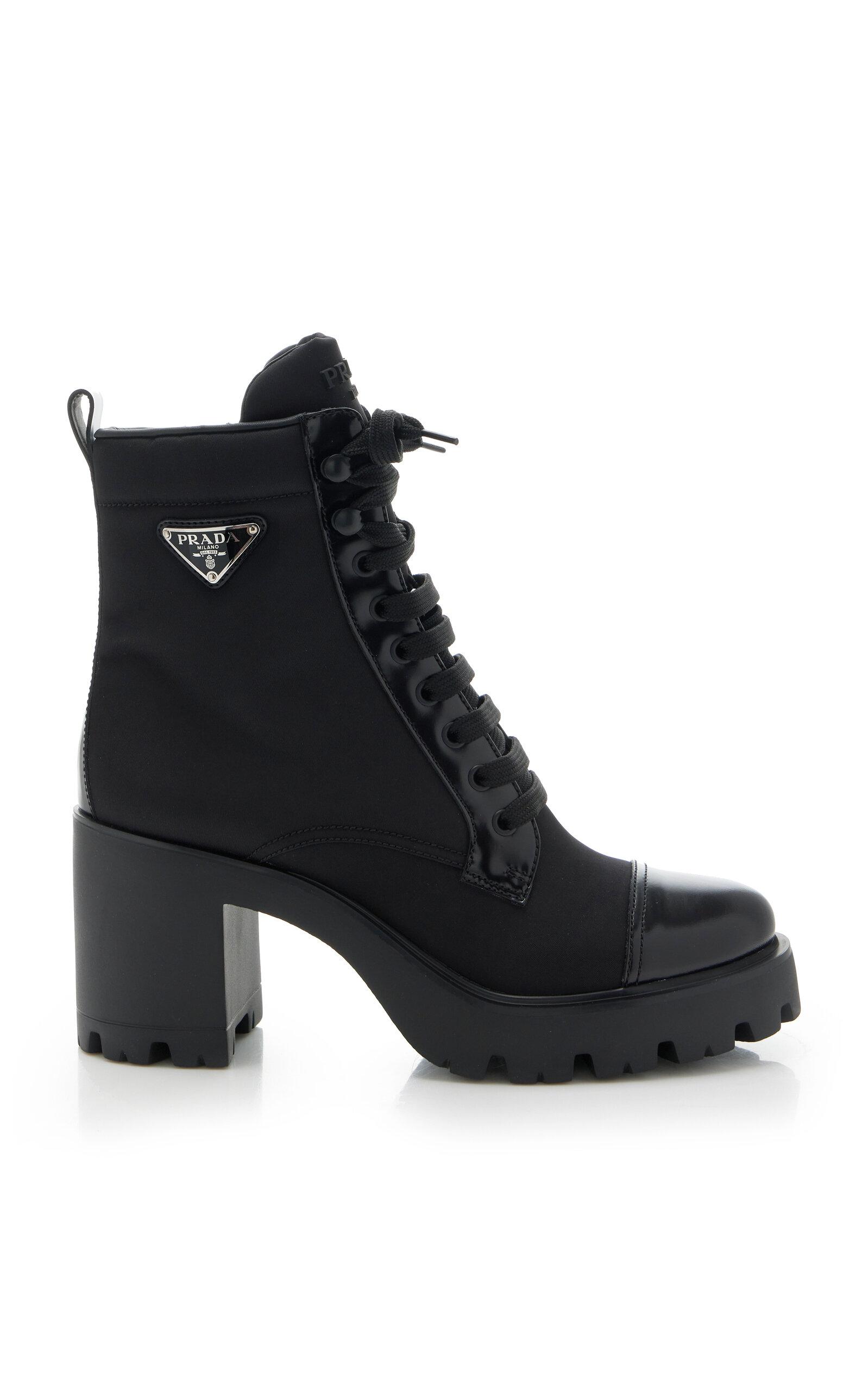 Prada Monolith Leather and Nylon Ankle Boots - Moda Operandi by PRADA