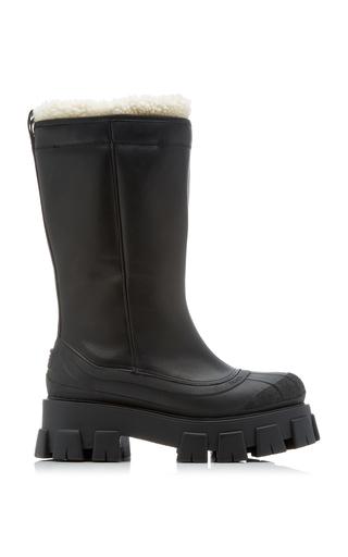 Prada Monolith Shearling-Trimmed Leather Boots - Moda Operandi by PRADA