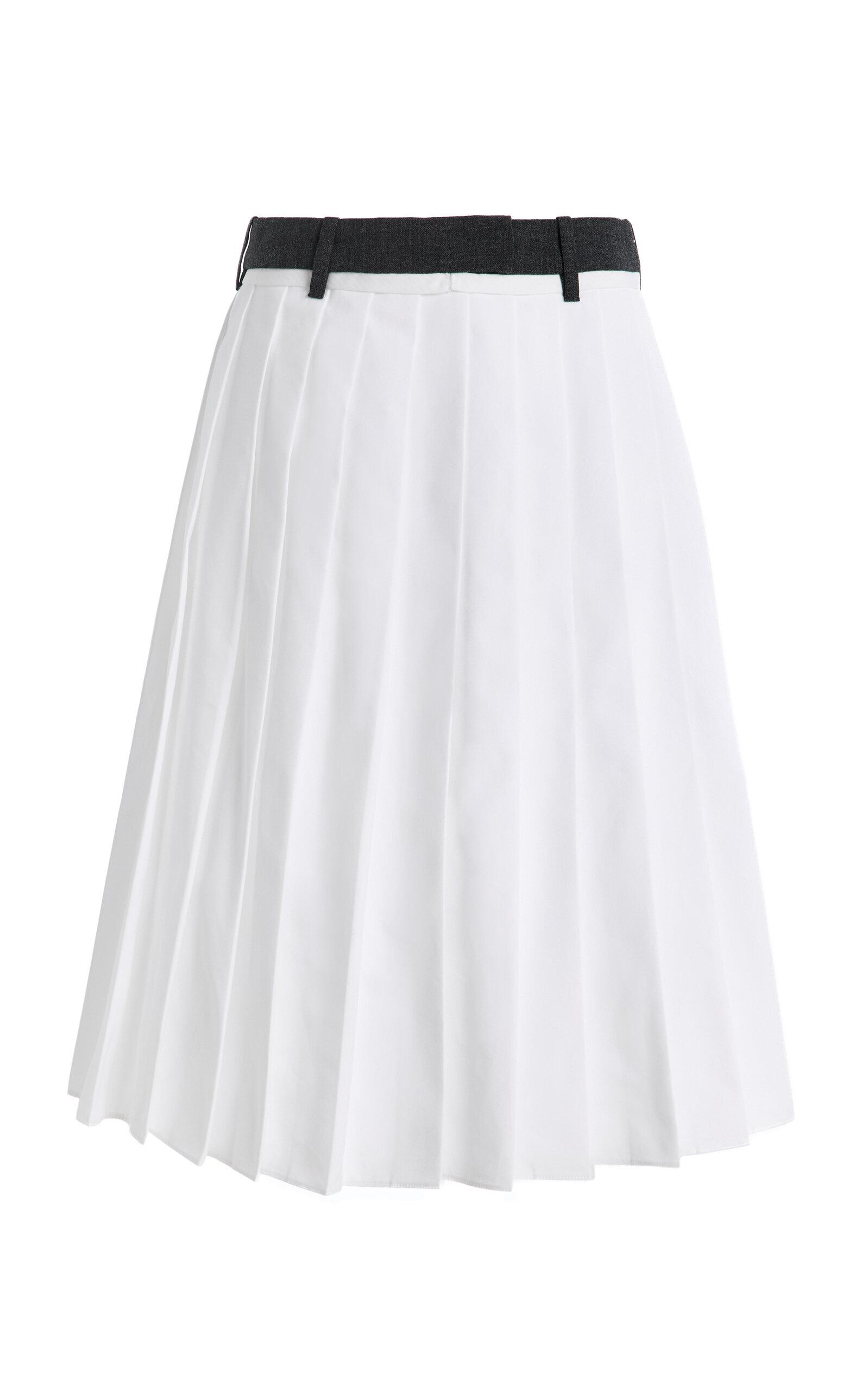 Prada Pleated Cotton-Poplin Midi Skirt - Moda Operandi by PRADA
