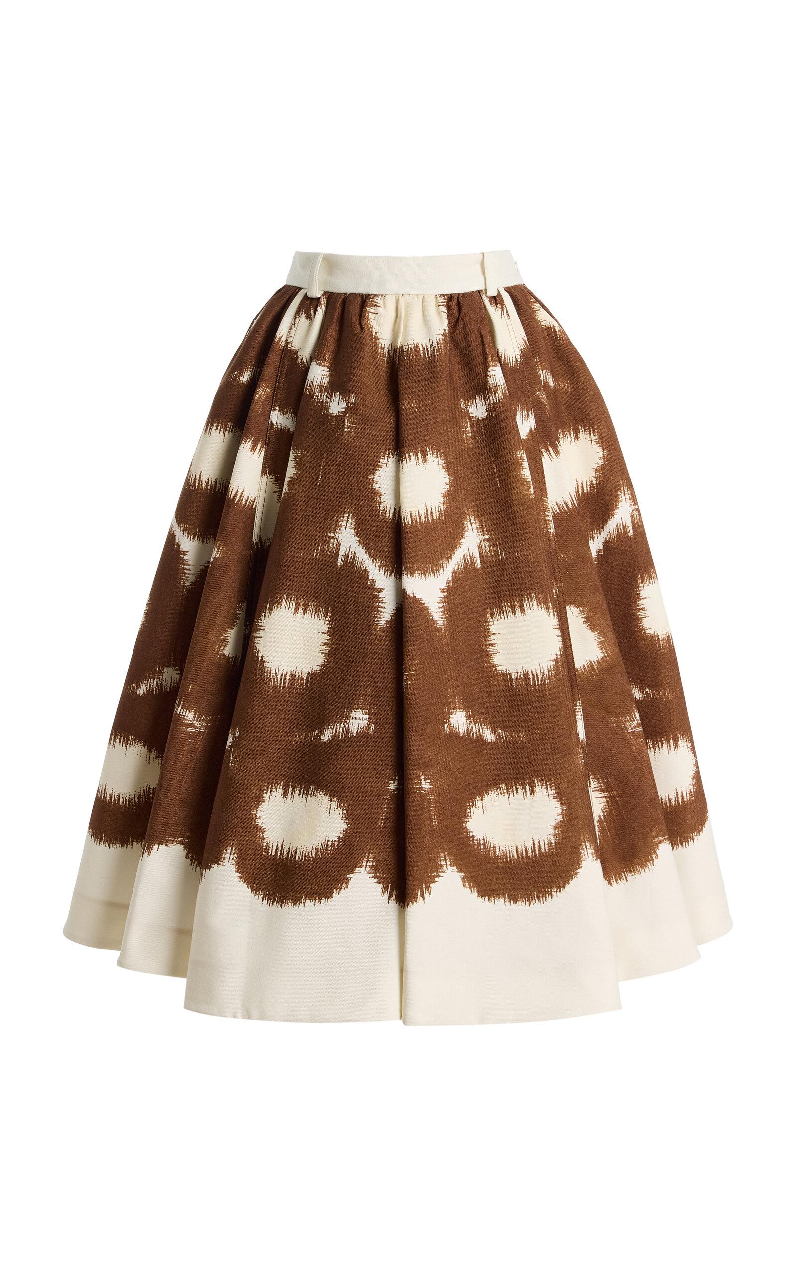 Prada Pleated Printed Cotton-Canvas Midi Skirt - Moda Operandi by PRADA
