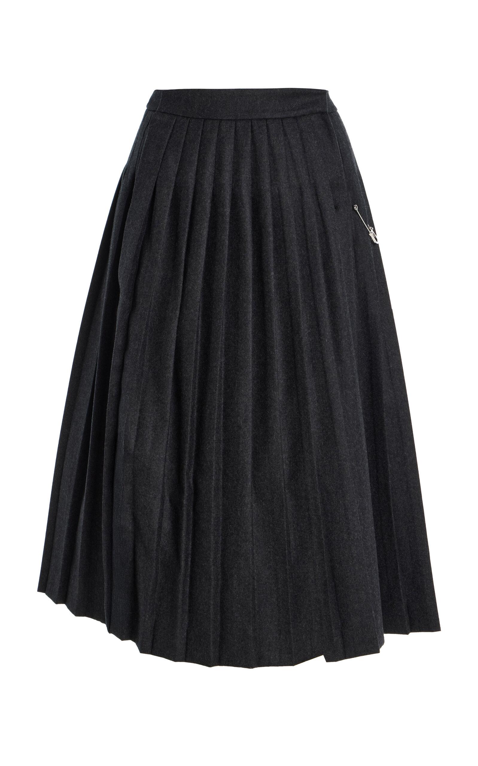 Prada Pleated Wool-Flannel Midi Skirt - Moda Operandi by PRADA