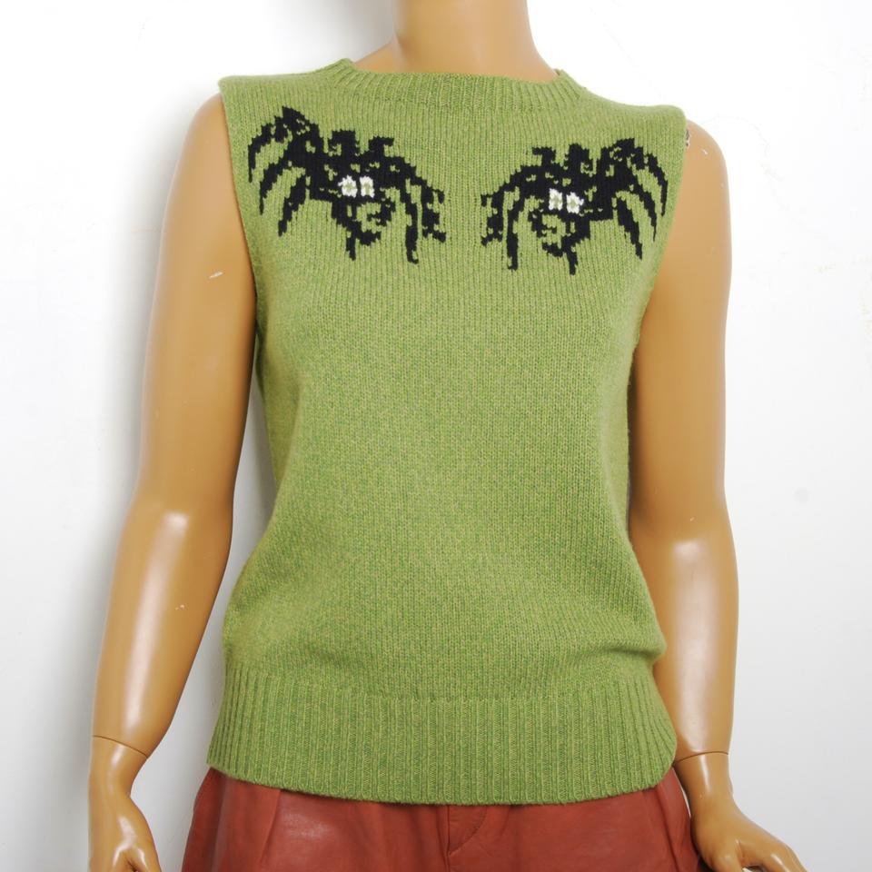 Prada Women Green Cloth Spider Embroidery Knitted Sleeveless Sweater It 40 Vest by PRADA