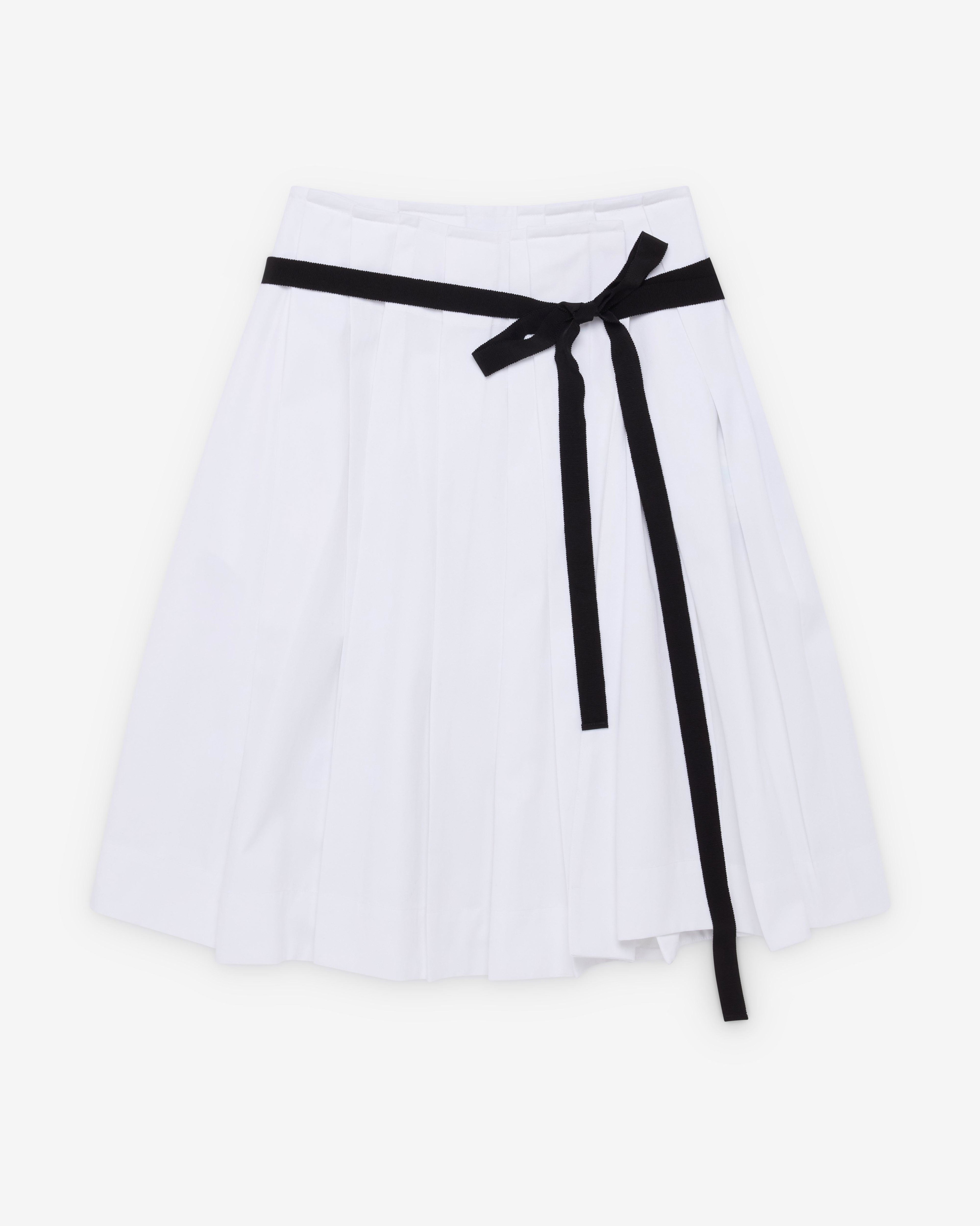Prada  - Women's Belted Gabardine Skirt - (White) by PRADA