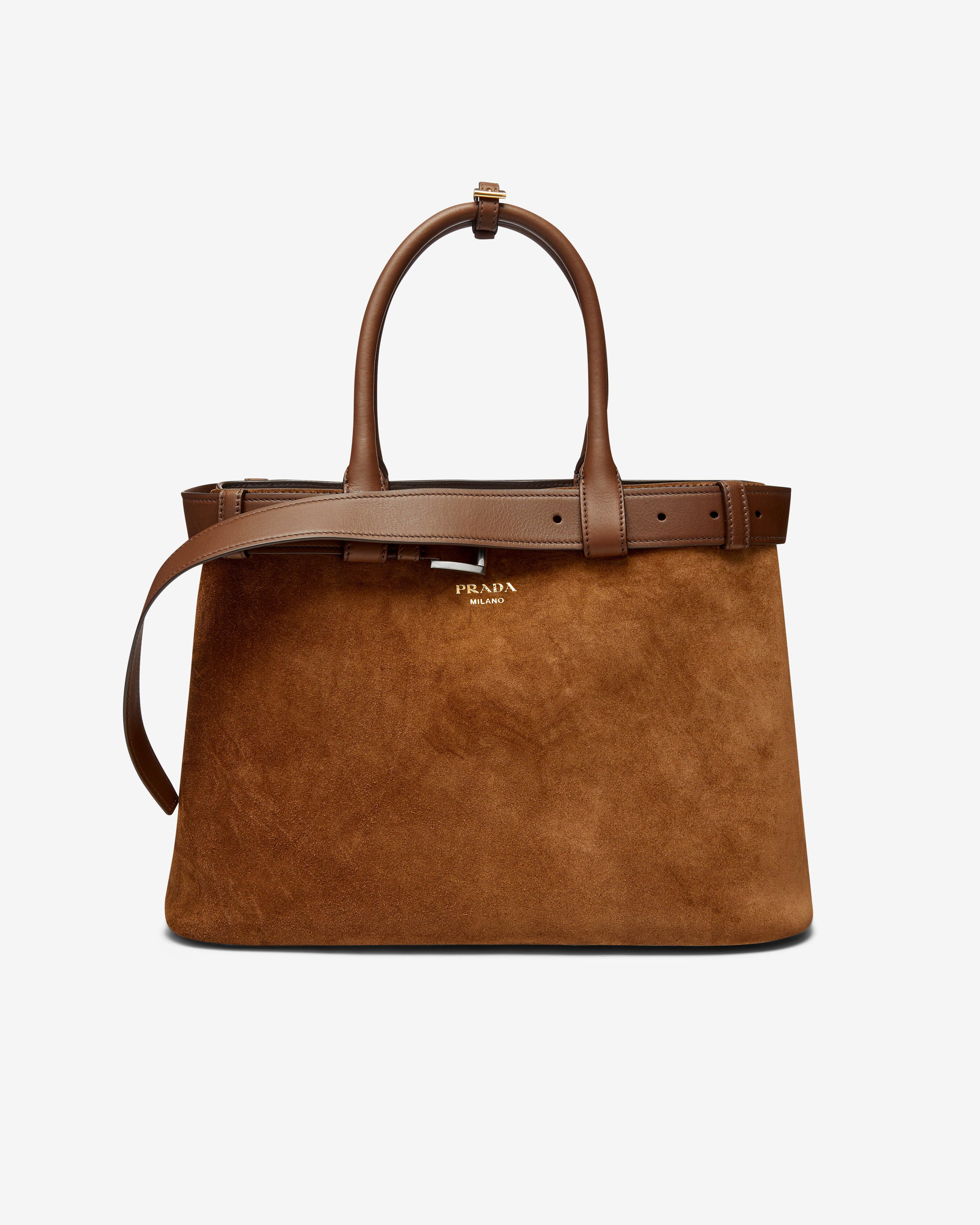 Prada - Women's Buckle Large Leather Handbag With Belt - (Brown) by PRADA