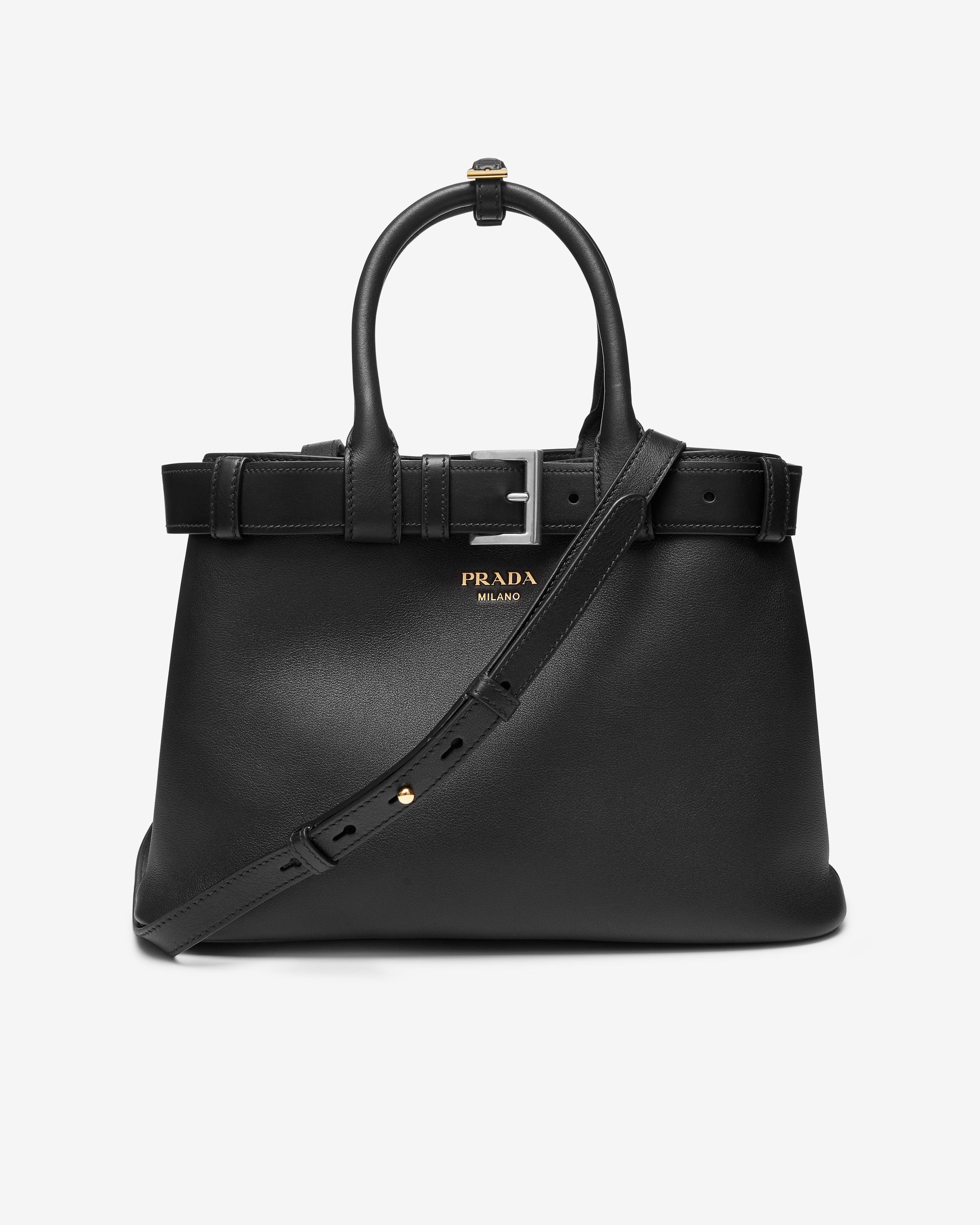Prada - Women's Buckle Medium Leather Handbag With Belt - (Black) by PRADA