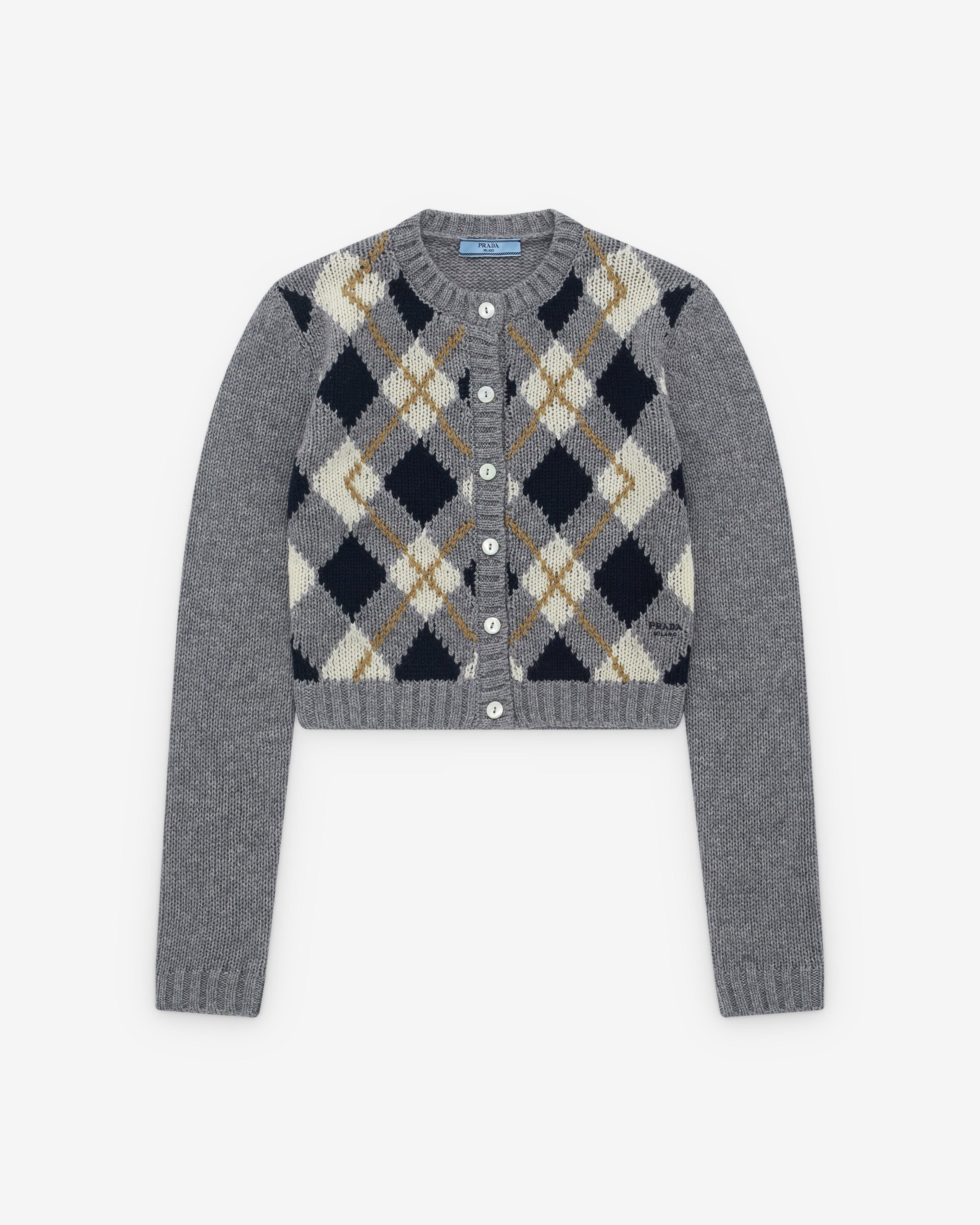 Prada - Women’s Check Pattern Cardigan - (Grey) by PRADA