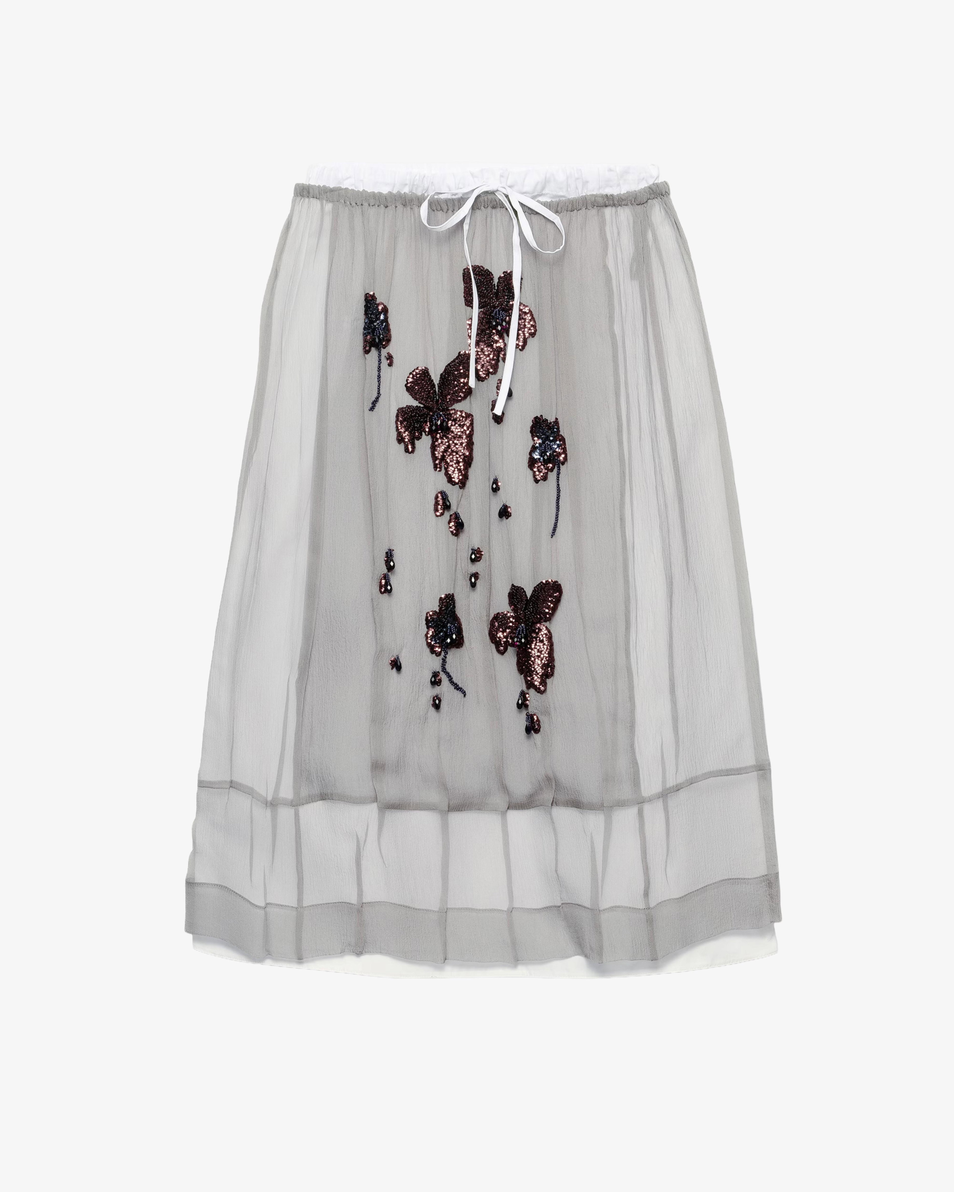 Prada - Women's Embroidered Chiffon Midi-Skirt - (Light Grey) by PRADA