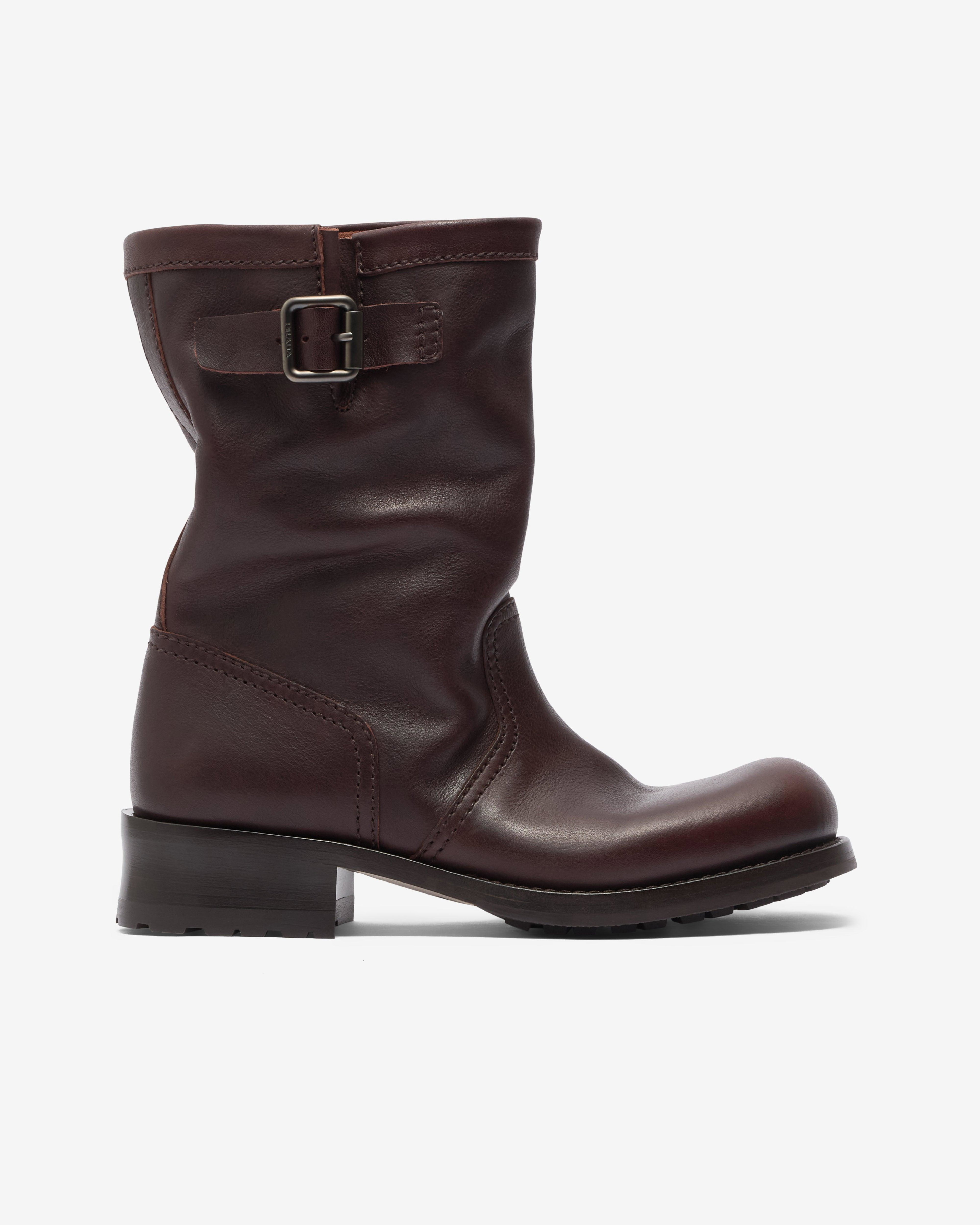 Prada - Women's Leather Mid-Calf Boots - (Dark Brown) by PRADA