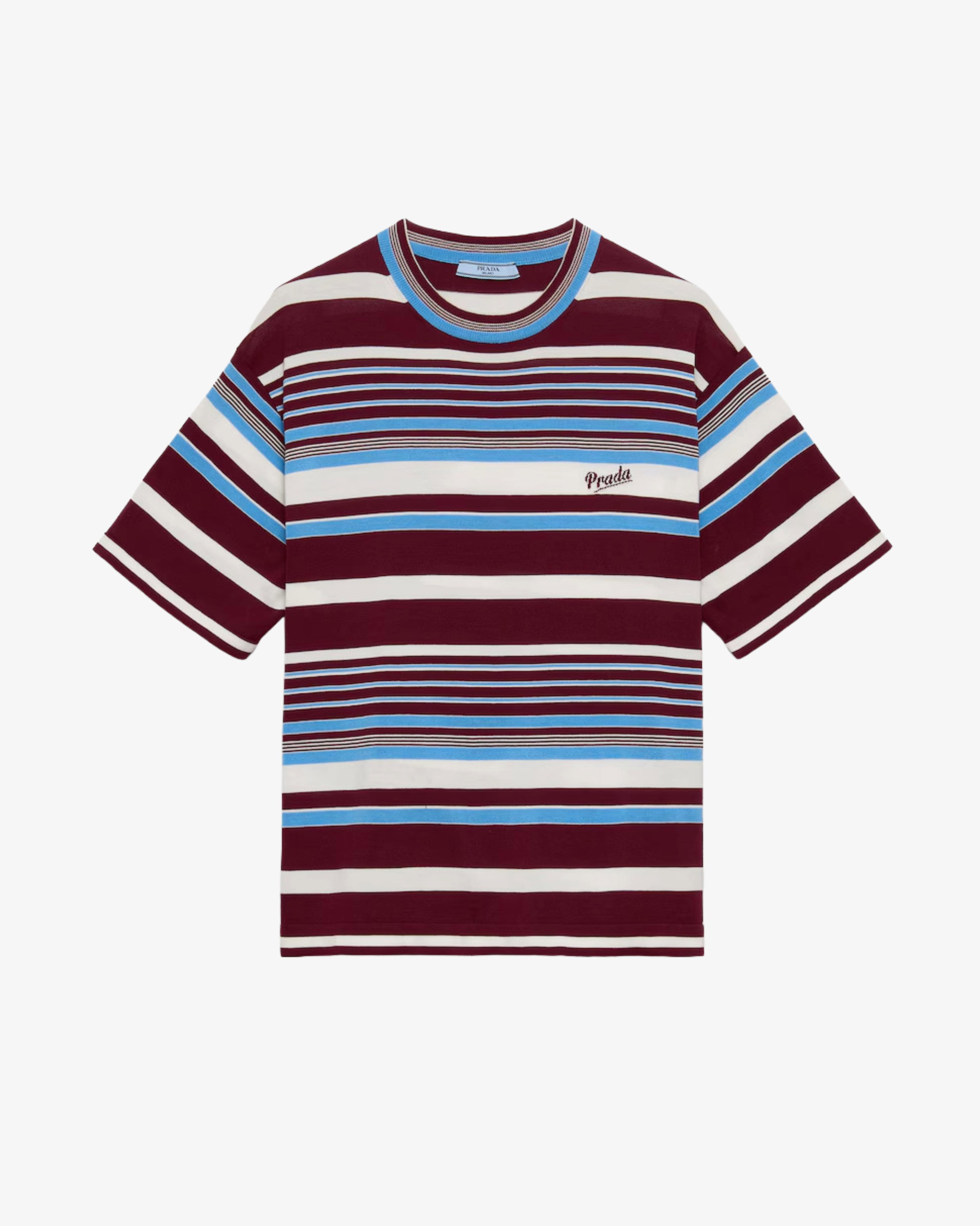 Prada - Women's Striped Cotton Crew-Neck Sweater - (Blue) by PRADA