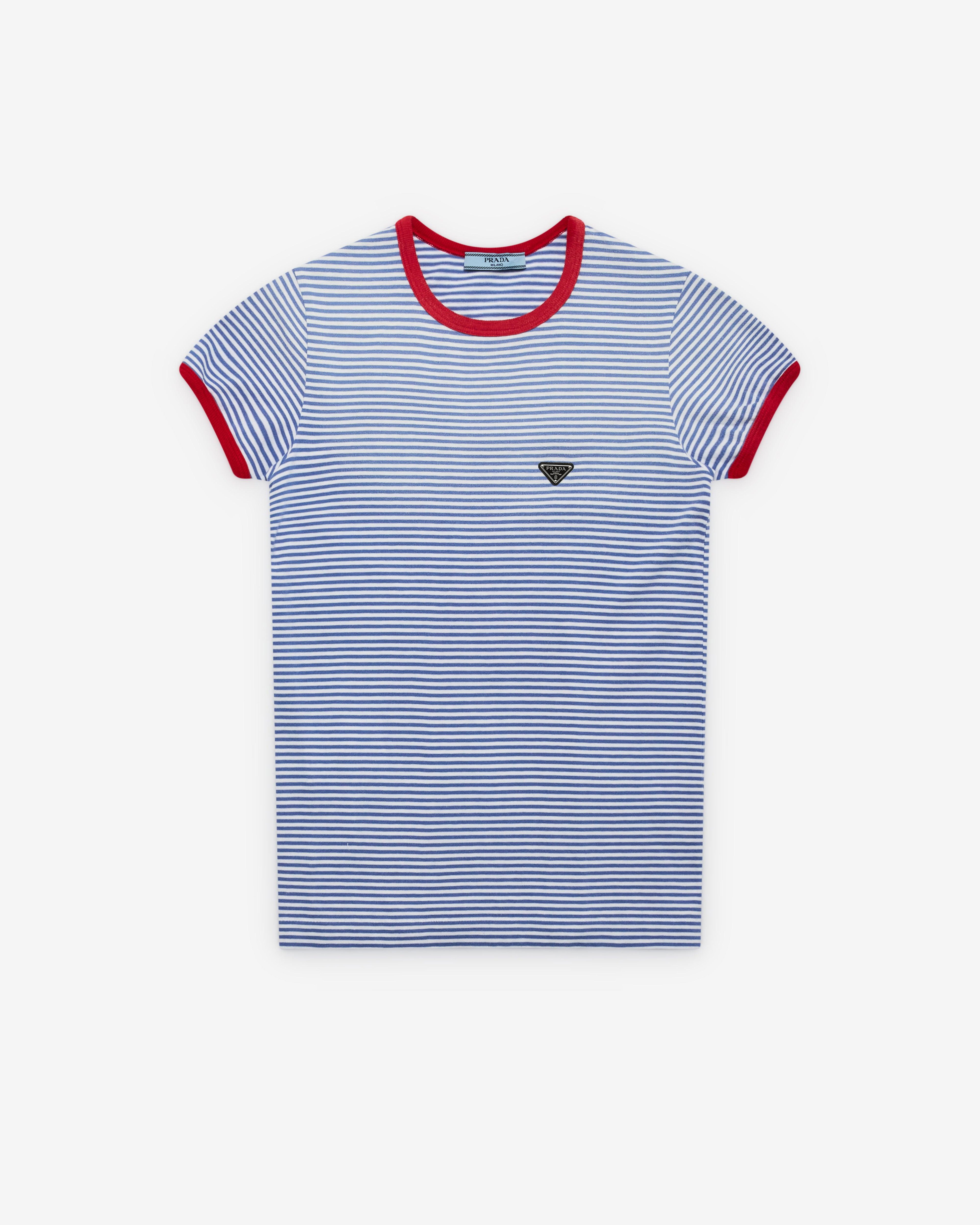 Prada - Women's Striped Piqué T-Shirt - (Blue/Red) by PRADA