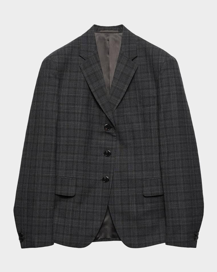 Prince-Of-Wales Check Wool Single-Breasted Blazer by PRADA