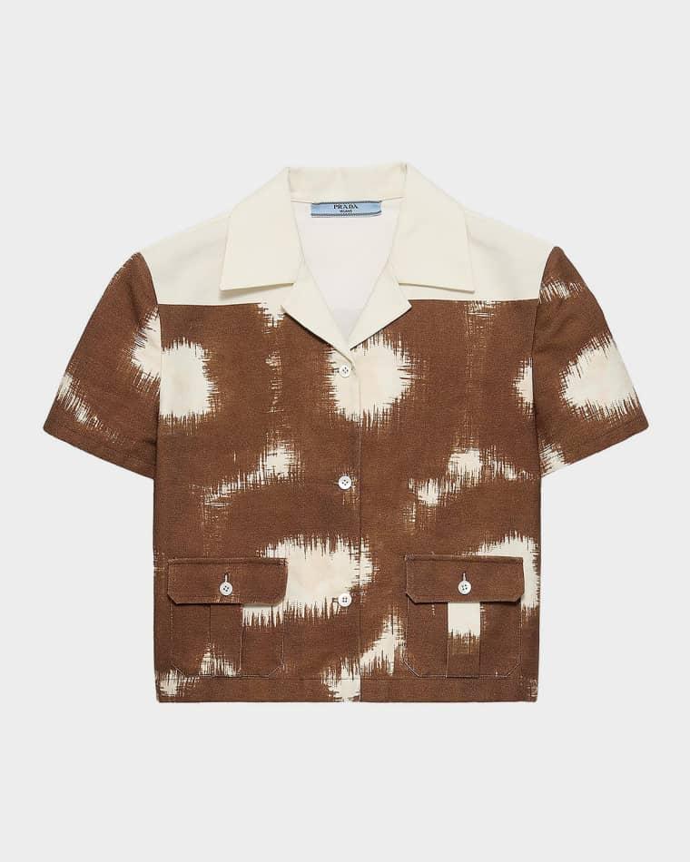 Printed Canvas Crop Shirt by PRADA