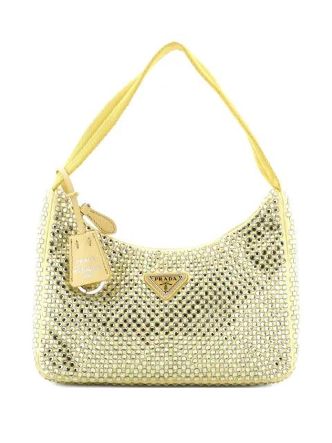 Re-Edition 2000 Crystal Embellished Satin Mini hobo bag by PRADA 