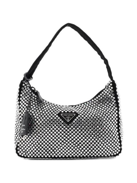 Re-Edition 2000 Crystal Embellished Satin Mini hobo bag by PRADA 