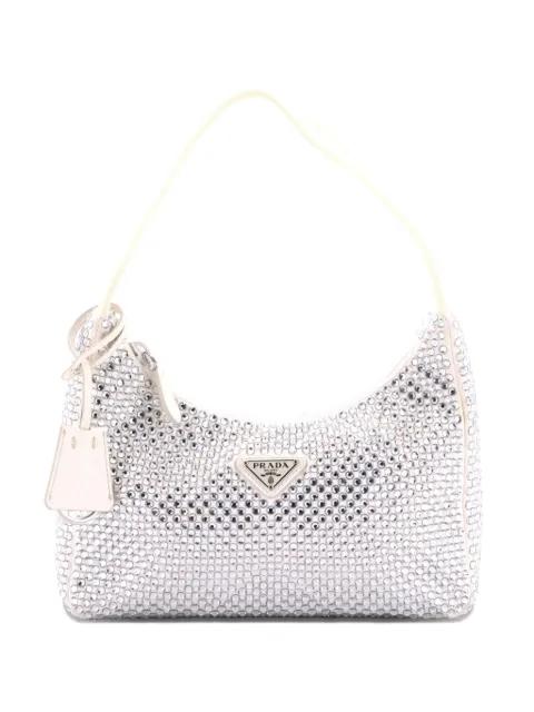 Re-Edition 2000 Crystal Embellished Satin Mini hobo bag by PRADA 