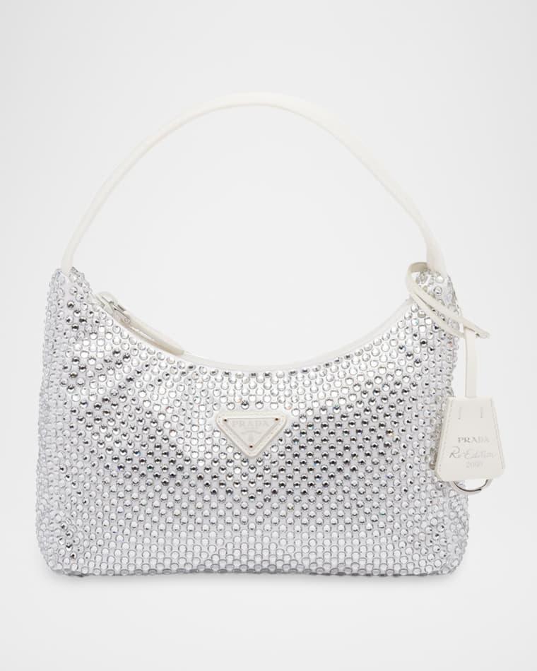 Re-Edition Crystal-Studded Satin Mini Hobo Bag by PRADA