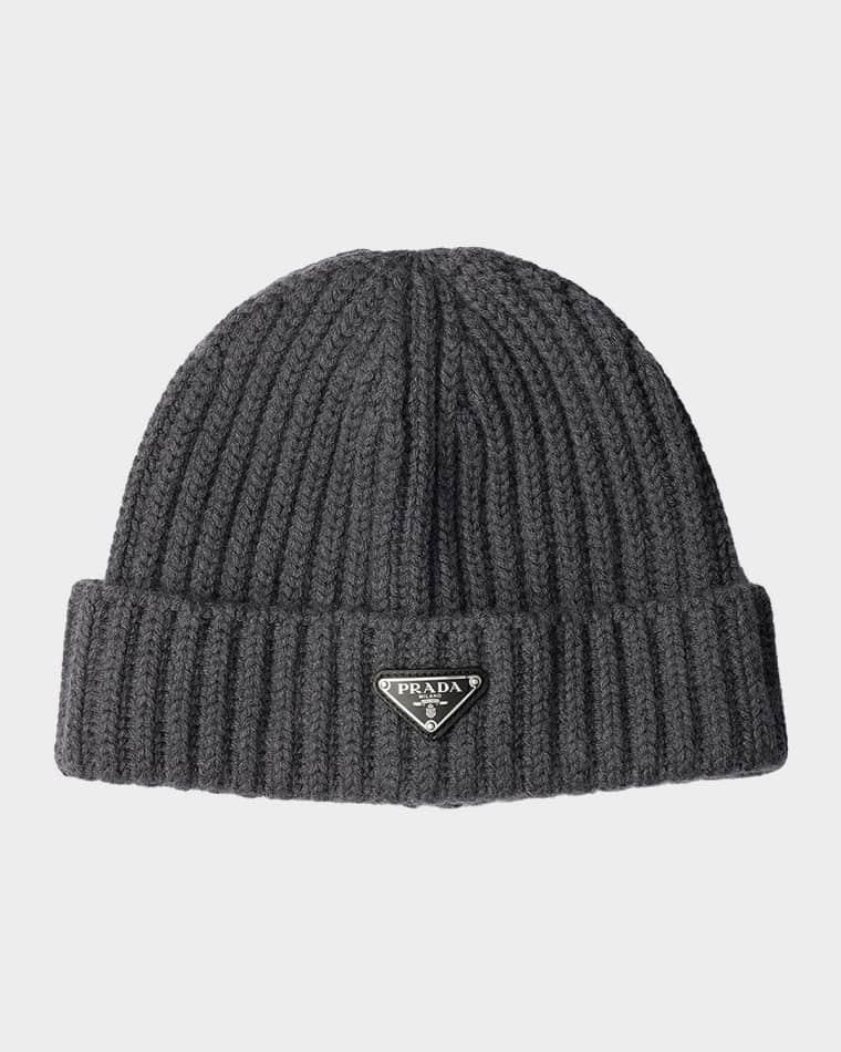Rib-Knit Fleece Wool Beanie by PRADA