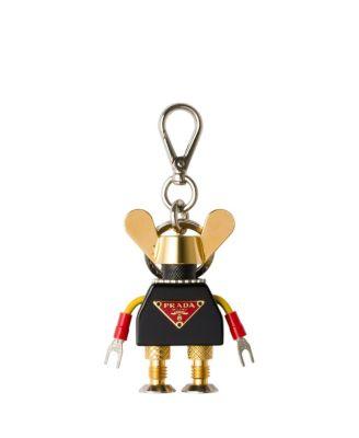 Robot Plexiglas And Saffiano Leather Keychain Charm by PRADA