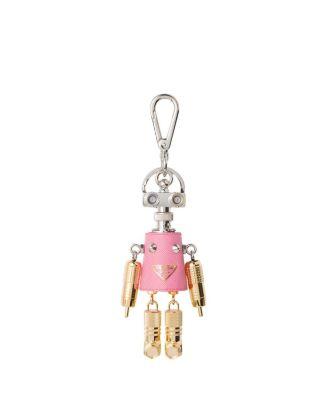 Robot Saffiano Leather Key Ring Charm by PRADA