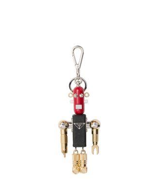 Robot Saffiano Leather Key Ring Charm by PRADA