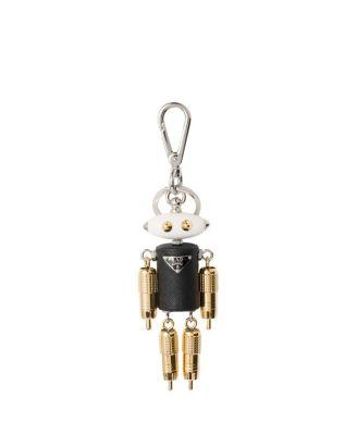 Robot Saffiano Leather Key Ring Charm by PRADA