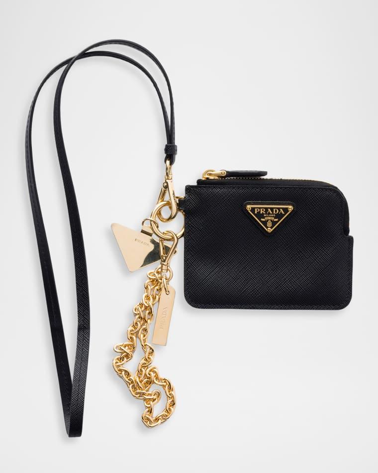 Saffiano Leather Card Holder with Neck Strap by PRADA