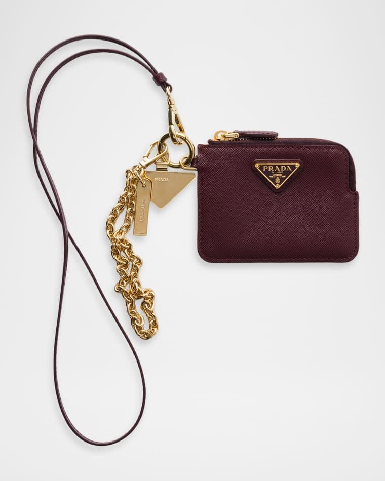Saffiano Leather Card Holder with Neck Strap by PRADA