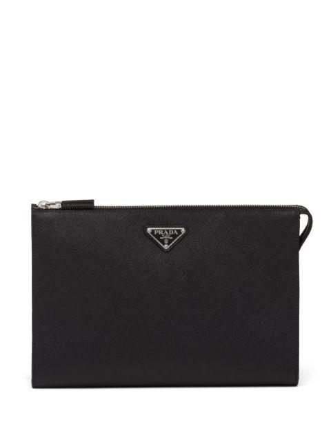 Saffiano triangle-plaque clutch bag by PRADA