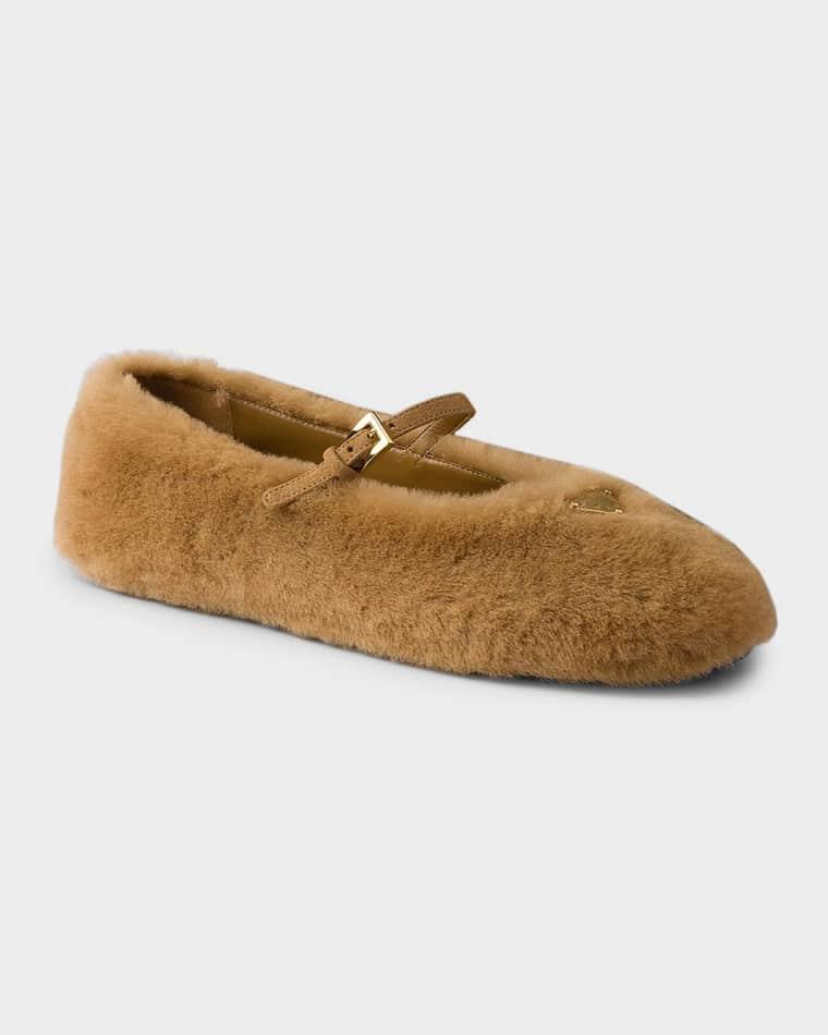 Shearling Ballerina Flats by PRADA