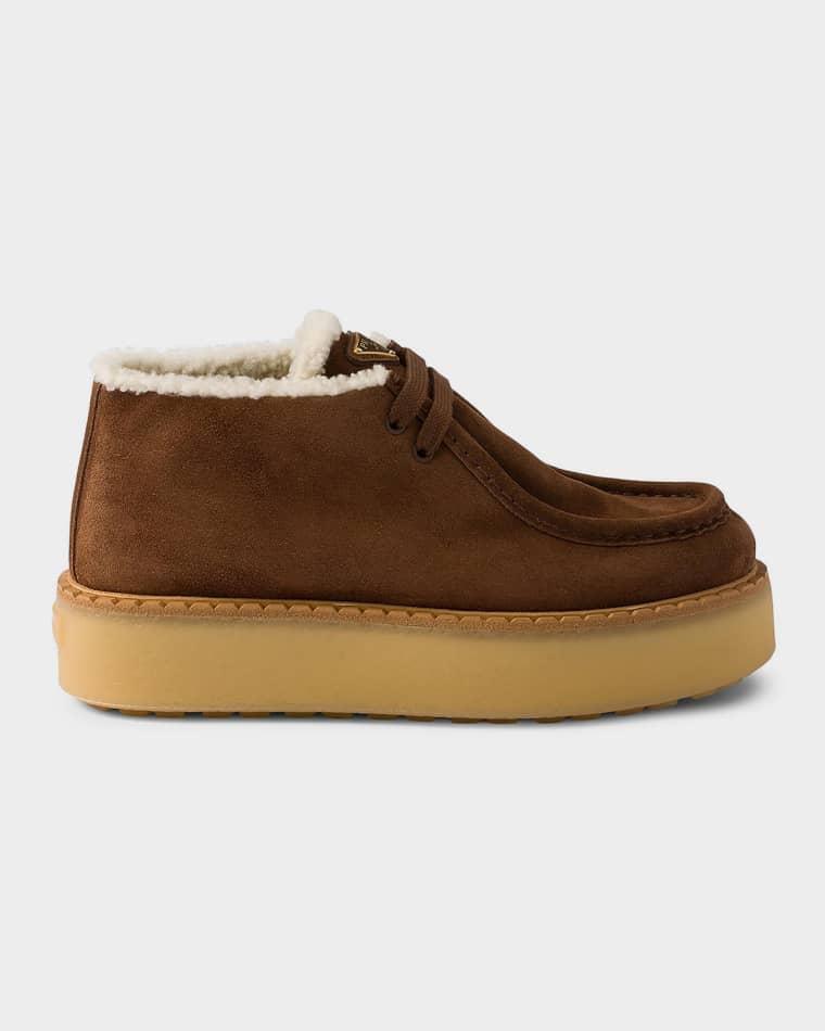 Shearling-Lined Suede Chukka Boots by PRADA