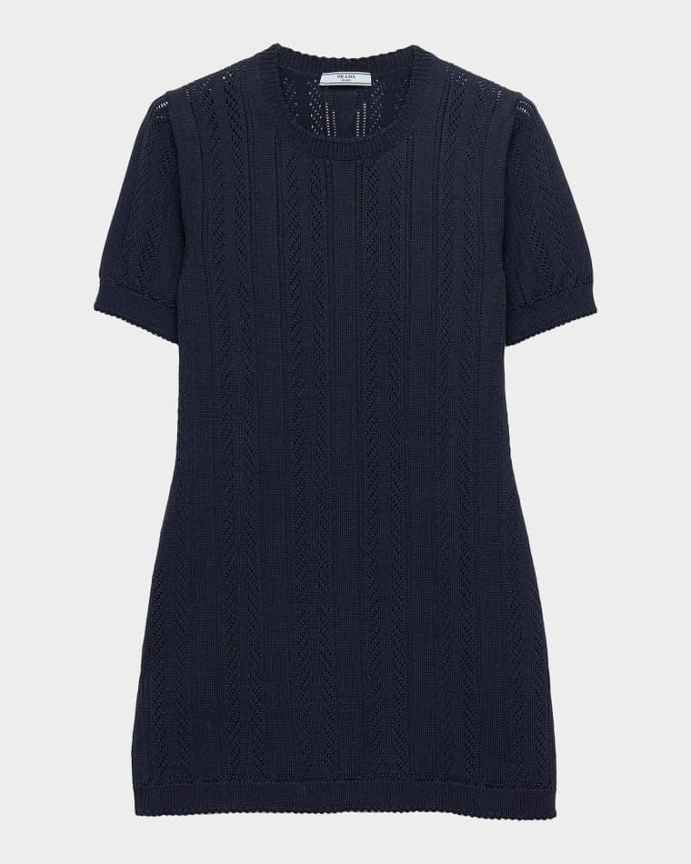 Short-Sleeve Openwork Cotton Mini Dress by PRADA