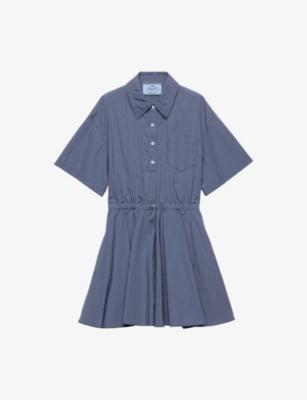 Short-Sleeved Technical Pongé Cotton-Blend Mini Shirt Dress by PRADA