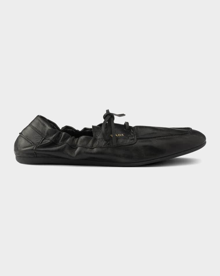 Shuffle Antiqued Leather Boat Loafers by PRADA
