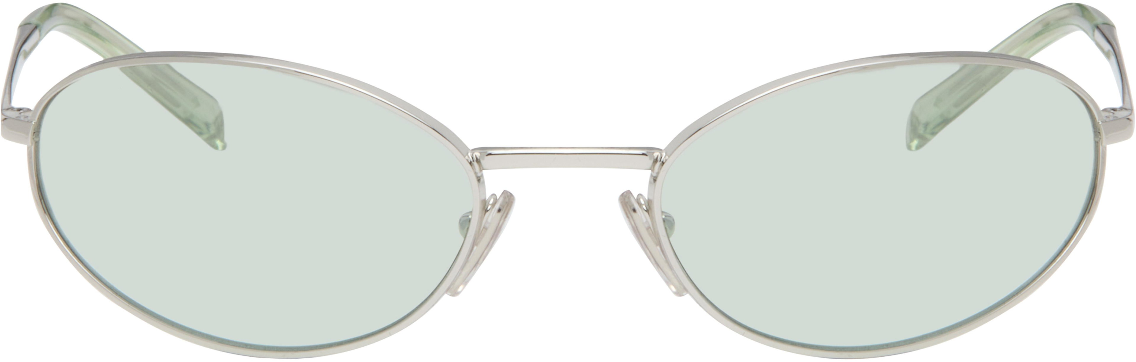 Silver Metal Oval Sunglasses by PRADA
