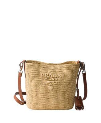 Small Crochet And Leather Bucket Bag by PRADA