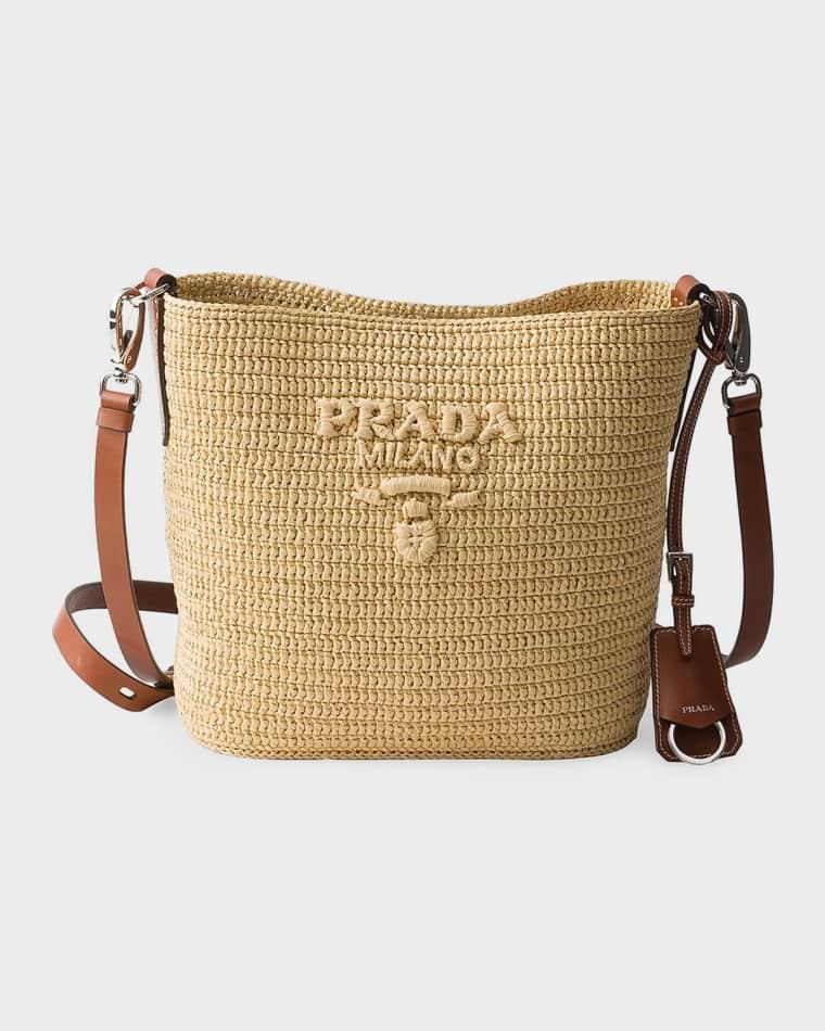 Small Crochet and Leather Bucket Bag by PRADA