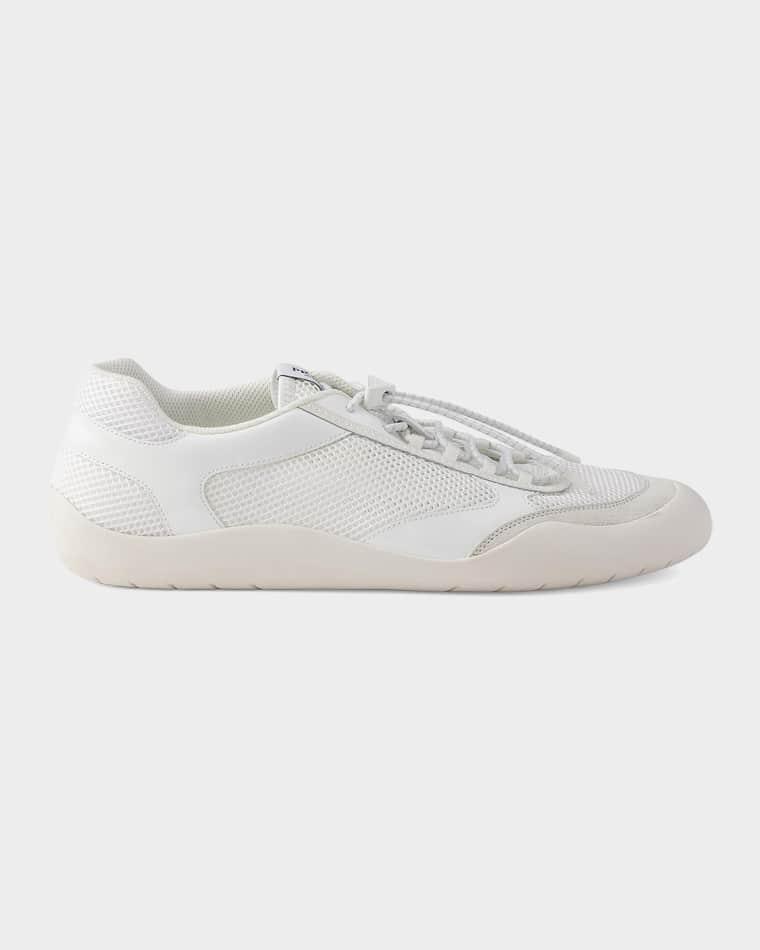 Speedrock Patent Leather and Mesh Fabric Sneakers by PRADA
