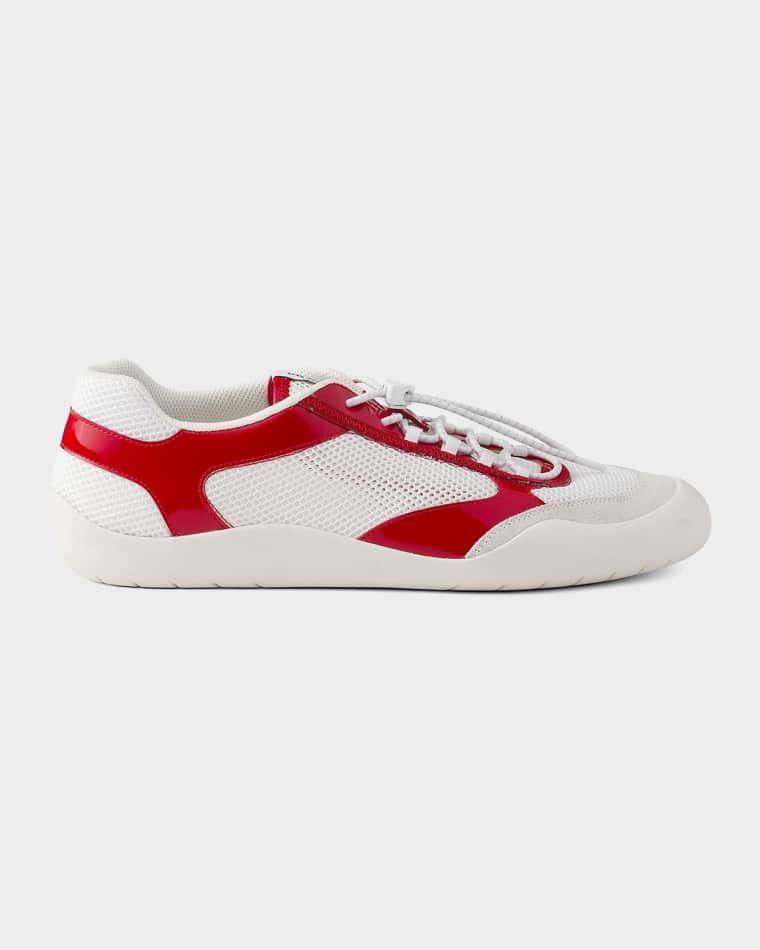 Speedrock Patent Leather and Mesh Fabric Sneakers by PRADA