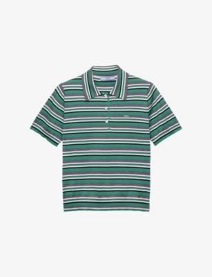 Stripe-Print Short-Sleeve Cotton Polo Shirt by PRADA