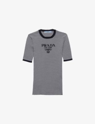 Stripe Silk Crewneck Knit Top by PRADA