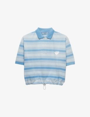 Striped Cropped Cotton-Piqué Polo Shirt by PRADA