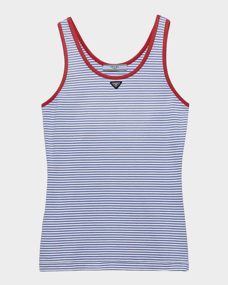 Striped Logo Cotton Jersey Tank Top by PRADA
