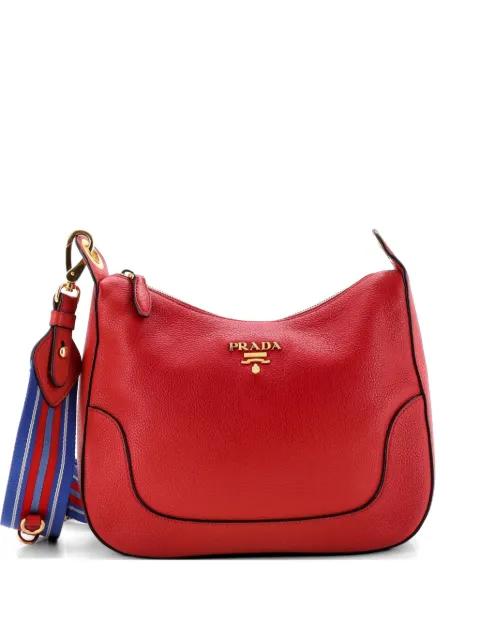 Striped Strap Zip Hobo Vitello Daino Medium crossbody bag by PRADA 